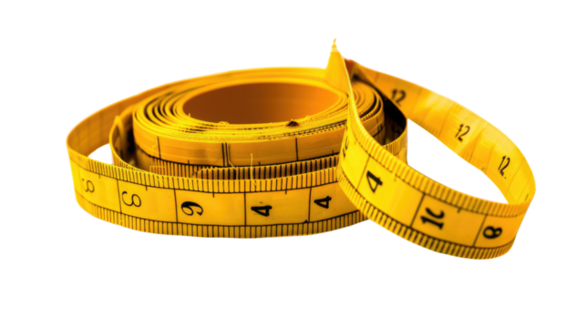 Precision in Measure: A vibrant, coiled measuring tape in a bright yellow hue lies, suggesting precision and accuracy, ready for any tailoring or measurement tasks.