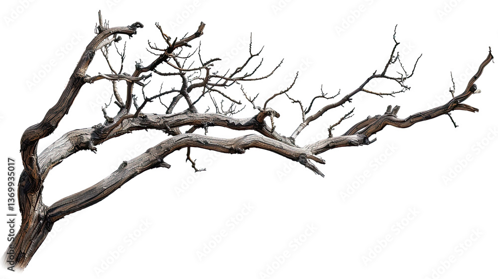 Poster monochrome tree branch: the stark elegance of a bare tree branch, its intricate network of twigs and