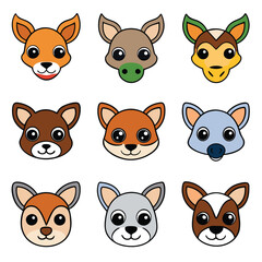 A cute vector illustration set of funny baby animal characters including cats, dogs, pigs, and bears