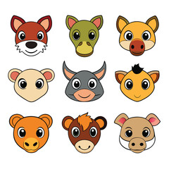 Fototapeta premium Funny vector animal character collection with cute cartoon pet faces