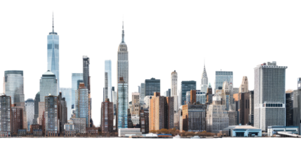 New York City Skyline: A panoramic view of the iconic New York City skyline, showcasing a range of towering skyscrapers, emblematic of urban landscapes and architectural feats.
