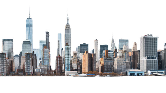 New York City Skyline: A panoramic view of the iconic New York City skyline, showcasing a range of towering skyscrapers, emblematic of urban landscapes and architectural feats.