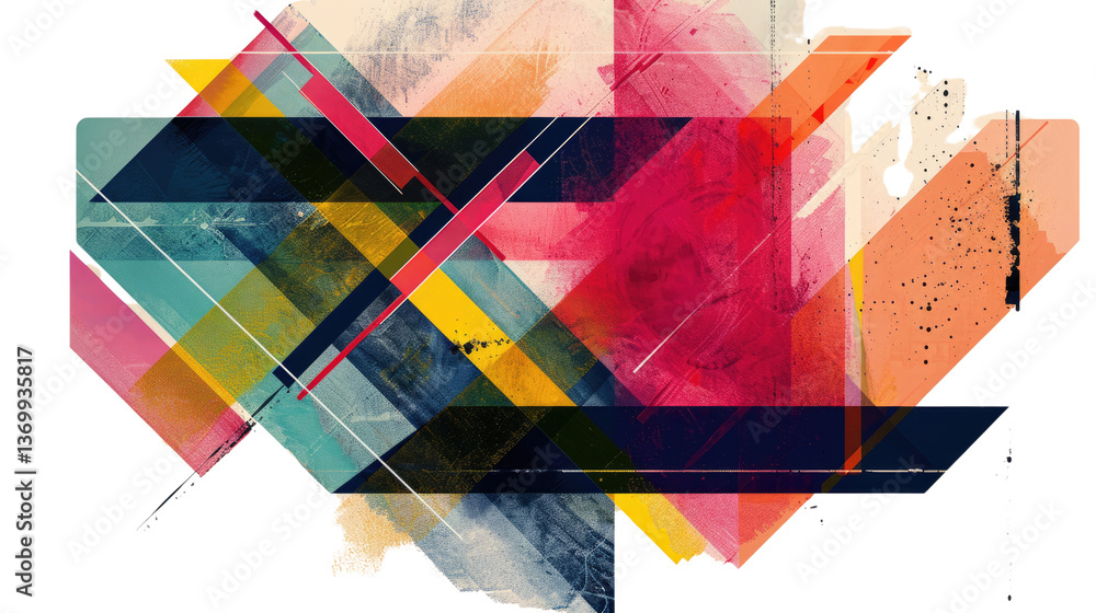 Poster geometric abstract: an eye-catching composition of intersecting colorful shapes, creating a vibrant 