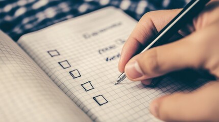 Close-up of a Hand Filling Out a To-Do List in a Notebook for Planning