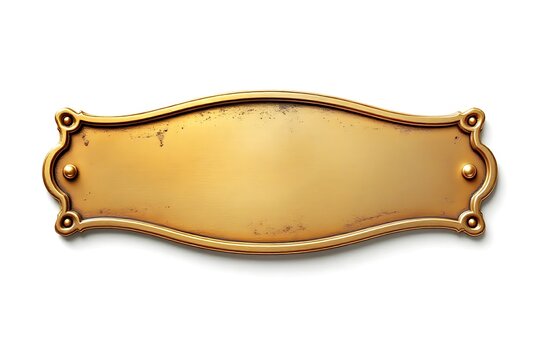 Vintage metal gold name plate or name plaque isolated on white background 