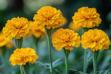 Yellow marigold flowers in a close-up shot