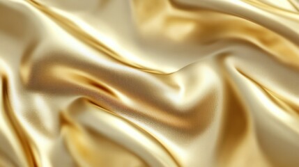 Close-up of flowing gold silk fabric with smooth and elegant waves.