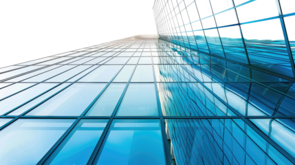 Modern Architectural Marvel: Capturing the upward trajectory of a modern high-rise building, the image showcases a dynamic interplay of glass and steel, offering a unique perspective. 