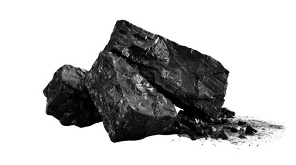 Black Coal Nuggets: Close-up shot of rough chunks of black coal, a staple natural resource, lying together.