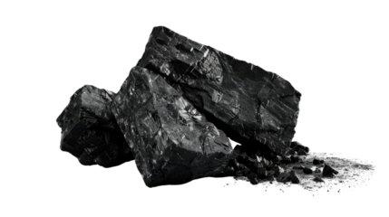 Black Coal Nuggets: Close-up shot of rough chunks of black coal, a staple natural resource, lying together.