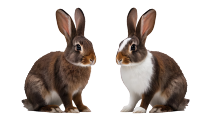 Two rabbits, one brown and one brown and white, are featured against a transparent bakground