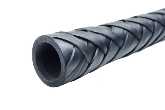 A close up of a braided black hose Isolated on transparent background, PNG