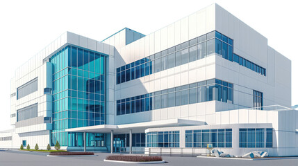 Modern architectural marvel: A pristine white building with sleek lines and expansive glass facade, symbolizing innovation and progress