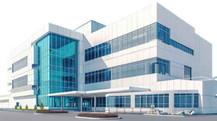 Modern architectural marvel: A pristine white building with sleek lines and expansive glass facade, symbolizing innovation and progress