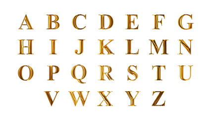 golden metallic alphabets set isolated on transparent background , png education luxury shiny and glowing letters,3d overlay design element	
