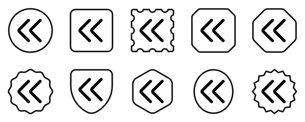 Vector double arrow chevron left icon. Black, white background. Perfect for app and web interfaces, infographics, presentations, marketing, etc.