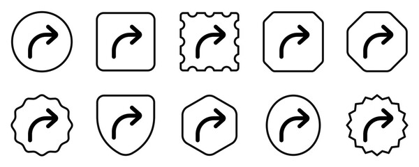 Vector turn right arrow chevron icon. Black, white background. Perfect for app and web interfaces, infographics, presentations, marketing, etc.