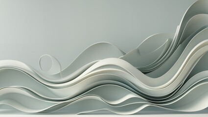 Elegant waves of abstract, curved shapes in varying shades of white