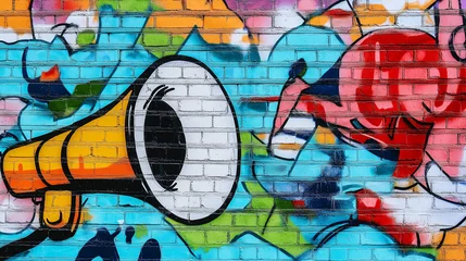 Acrylglasbilder Graffiti Pop art comic street graffiti with Megaphone on brick wall.  © Furkan