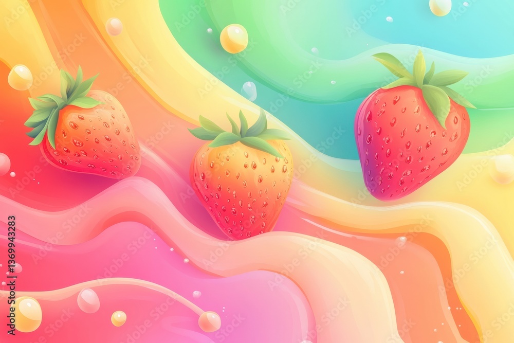 Poster vibrant abstract background with flowing fresh groceries and smooth liquid gradients in a colorful s
