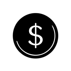Dollar Sign on Coin Black and White Isolated
