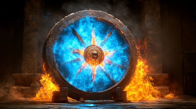 Ancient Wheel in Fiery Temple