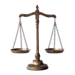 Antique Brass Scales of Justice on Transparent Background