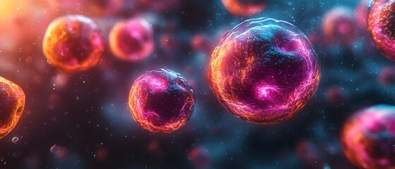Naklejka premium Glowing exosomes as cellular messengers in a vibrant gradient