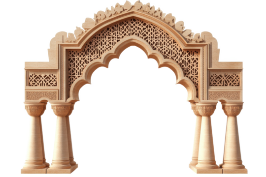 Ornate archway with intricate carvings and columns Isolated on transparent background, PNG
