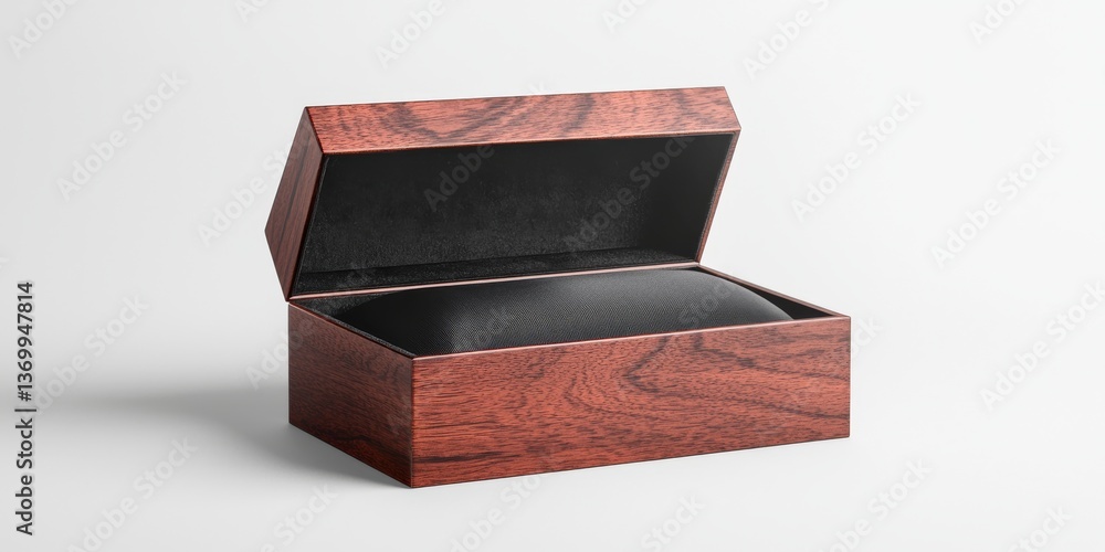 Poster slightly open reddish brown rectangular box on white background