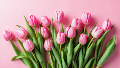 Obraz premium Pink tulips on blank background HD image. A tulips doesn't strive to impress anyone, it just blooms proverb image. Pink tulips HD picture