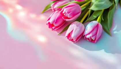 Obraz premium Pink tulips on blank background HD image. A tulips doesn't strive to impress anyone, it just blooms proverb image. Pink tulips HD picture