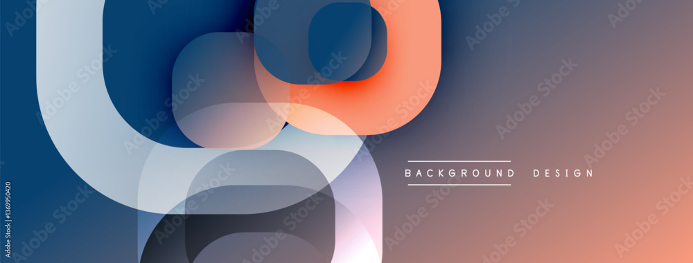 Poster Circular abstract design with overlapping translucent circles and round shapes, blending gradients and smooth curves, creating depth, contrast, and a dynamic visual effect