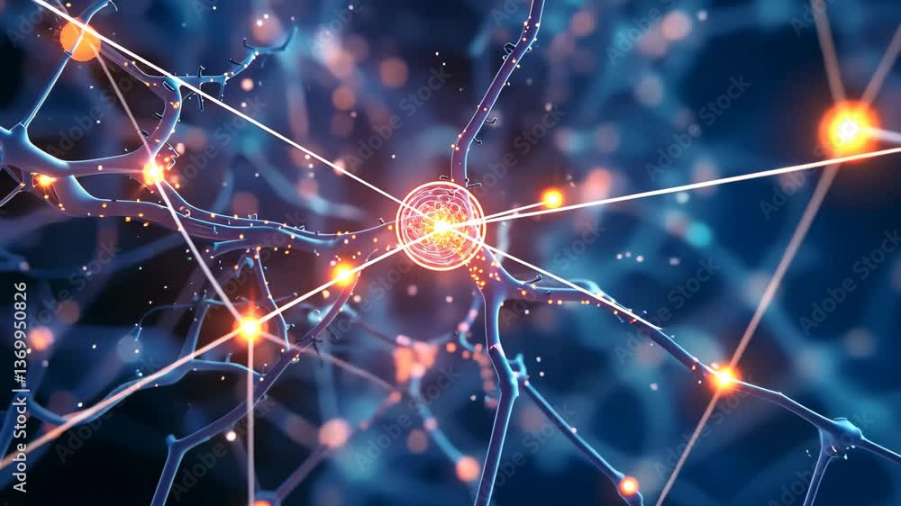 Poster a close-up view reveals intricate neural networks glowing with vibrant colors, illustrating the dyna