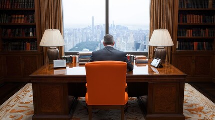 Fototapeta premium Business Executive in Modern Office Overlooking City Skyline
