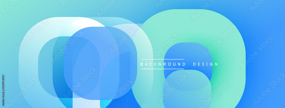 Aufkleber Circular abstract design with overlapping translucent circles and round shapes, blending gradients and smooth curves, creating depth, contrast, and a dynamic visual effect