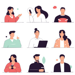 Business people vector icon set, diverse user avatars for office team illustration