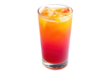 A tall glass of layered red orange and yellow cocktail with ice Isolated on transparent background, PNG