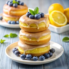 Lemon & Blueberry Stacked Donuts on a White Plate.