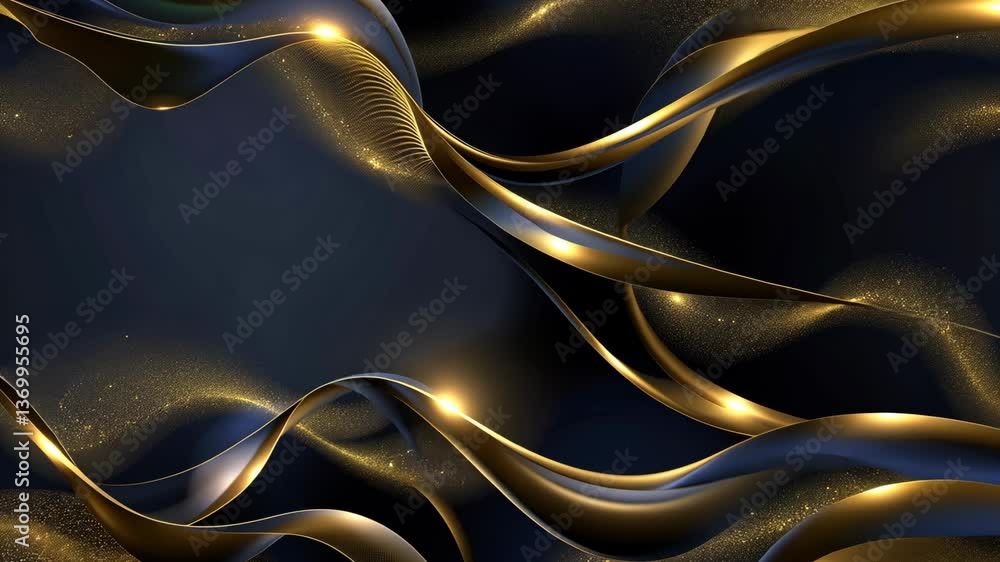 Poster vibrant waves in dark blue and gold intertwine, creating a mesmerizing effect with sparkling details