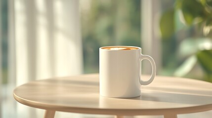 Sunlit Latte on Cozy Table.