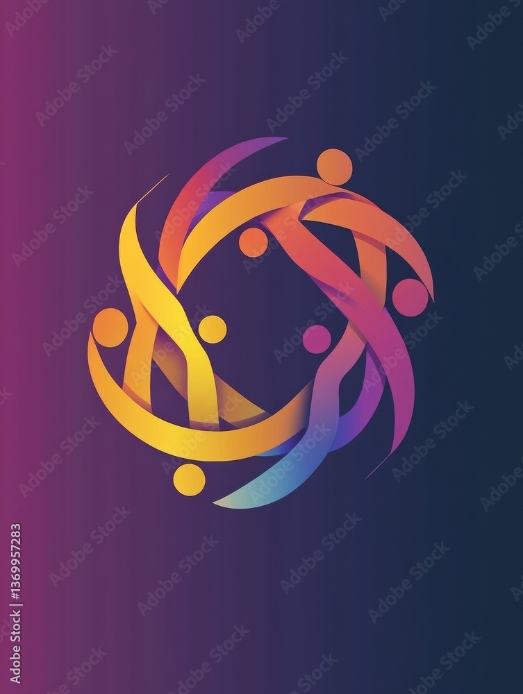 Poster modern logo of human figures forming unity symbol in abstract gradient design showcasing collaborati
