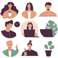 Business team avatar icons set, diverse user face symbols for office people illustration