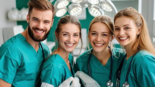 Healthcare Team: A close-knit team of medical professionals, filled with optimism, stands united in their shared dedication to providing exceptional care and support. They embody teamwork, compassion.