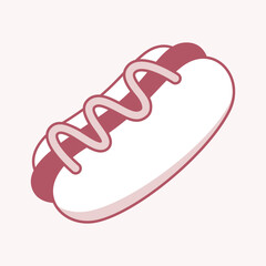 Hot Dog Delight: An appetizing illustration of a classic hot dog with a warm, fresh bun and a generous drizzle of savory sauce.