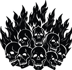 Obraz premium Tribal skull with flames and crossbones logo design