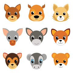Fototapeta premium A funny animal cartoon face collection of cute pet and zoo characters