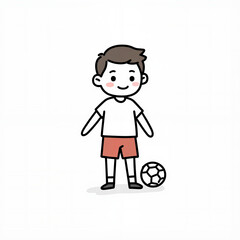 Happy boy playing with a soccer ball against a white background  