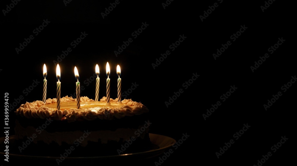 Poster birthday cake with candles and an empty area for text.