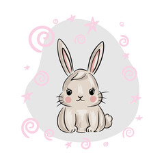 Cute kids print rabbit with design elements children decor. Vector illustration
